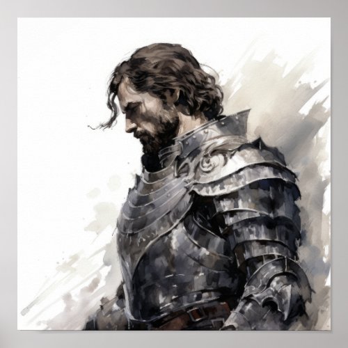 Enchanting Knight in Black and White _ Side View _ Poster