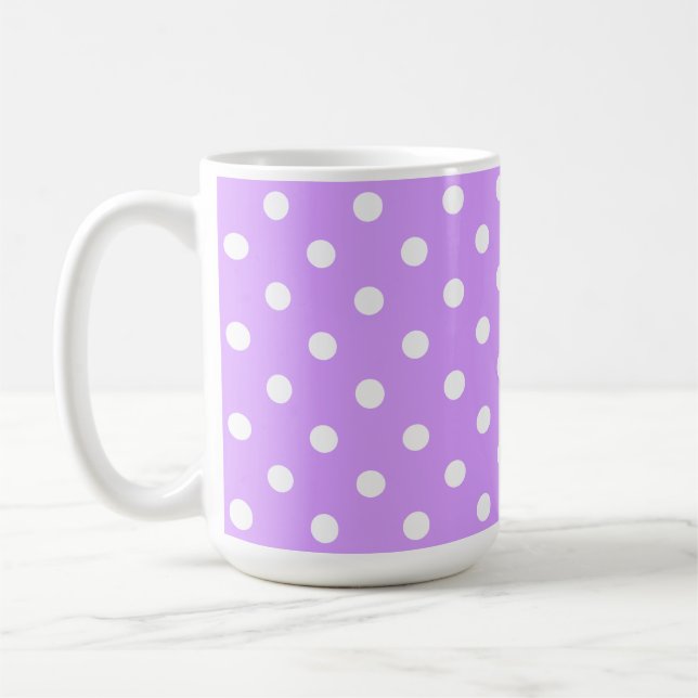 Enchanting Lavender And White Polka Dots Coffee Mug (Left)