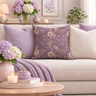 Enchanting Lavender Blossoms With Gold Trim Pillow