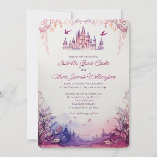 Enchanting Lavender Renaissance Castle Wedding Invitation