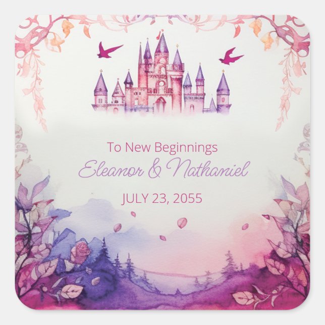 Enchanting Lavender Renaissance Castle Wedding Square Sticker (Front)