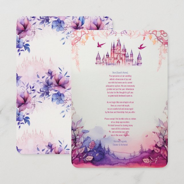 Enchanting Lavender Renaissance Castle Wedding Thank You Card (Front/Back)