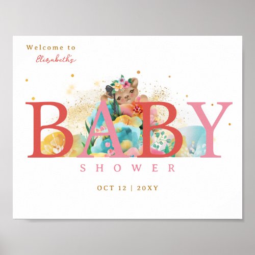 Enchanting Letters Baby Girl Shower Welcome Poster