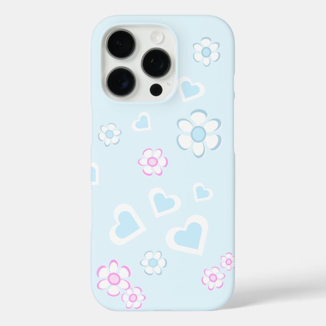 Enchanting Light Blue And Pink Flowers And Hearts  Case-Mate iPhone Case (Back)