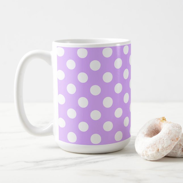 Enchanting Lilac And Big White Polka Dots Coffee Mug (With Donut)