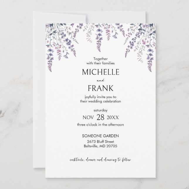 Enchanting Lilac Dreams: Boho Floral Wedding Invitation (Front)
