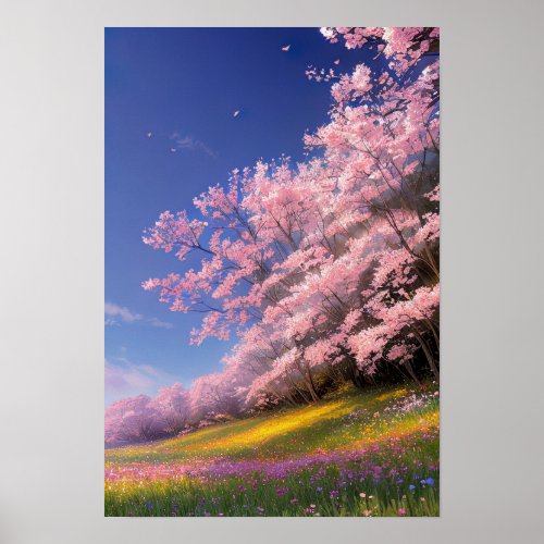 Enchanting Line of Sakura Trees Poster