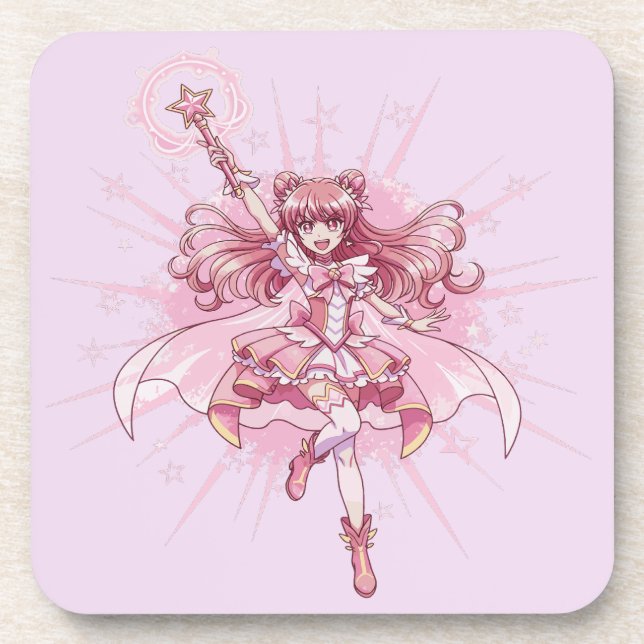 Enchanting Magical Girl Anime Transformation  Beverage Coaster (Front)