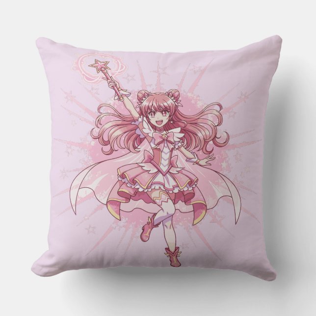 Enchanting Magical Girl Anime Transformation  Throw Pillow (Front)