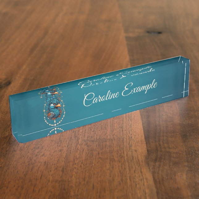 Enchanting majestic blue bird.  desk name plate (Side)