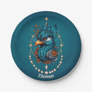 Enchanting majestic blue bird. paper plates