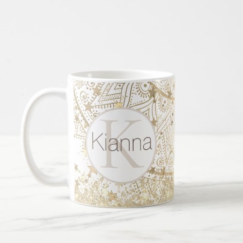 Enchanting Mandala with Gold Stars Monogram     Coffee Mug