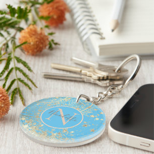 Enchanting Mandala with Gold Stars Monogram Keychain