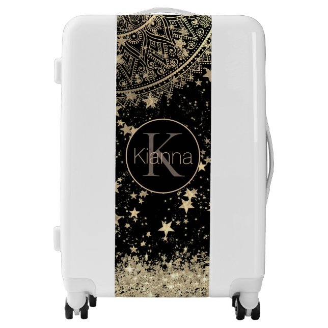 Enchanting Mandala with Gold Stars Monogram     Lu Luggage (Front)
