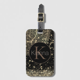 Enchanting Mandala with Gold Stars Monogram Luggage Tag