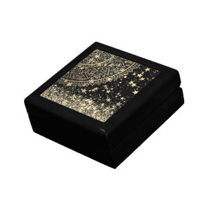 Enchanting Mandala with Gold Stars on Black Gift Box