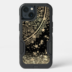 Enchanting Mandala with Gold Stars on Black   iPhone 13 Case