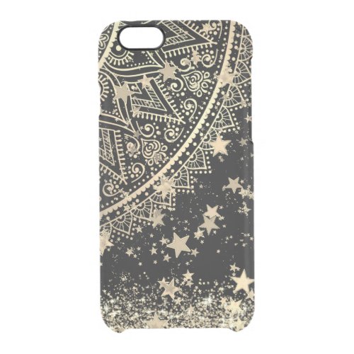 Enchanting Mandala with Gold Stars on Black       Clear iPhone 66S Case
