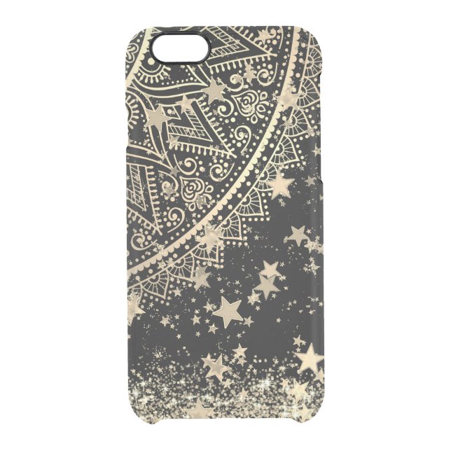Enchanting Mandala with Gold Stars on Black       Uncommon iPhone Case (Back)