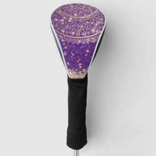 Enchanting Mandala with Gold Stars on Purple Golf Head Cover