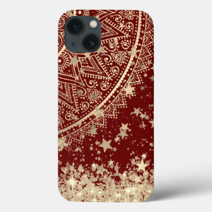 Enchanting Mandala with Gold Stars on Red       iPhone 13 Case