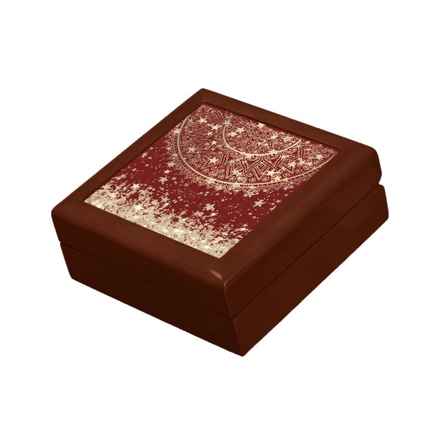 Enchanting Mandala with Gold Stars on Red Gift Box (Side)