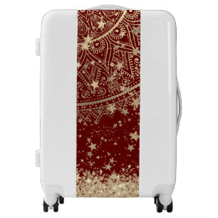 Enchanting Mandala with Gold Stars on Red Luggage