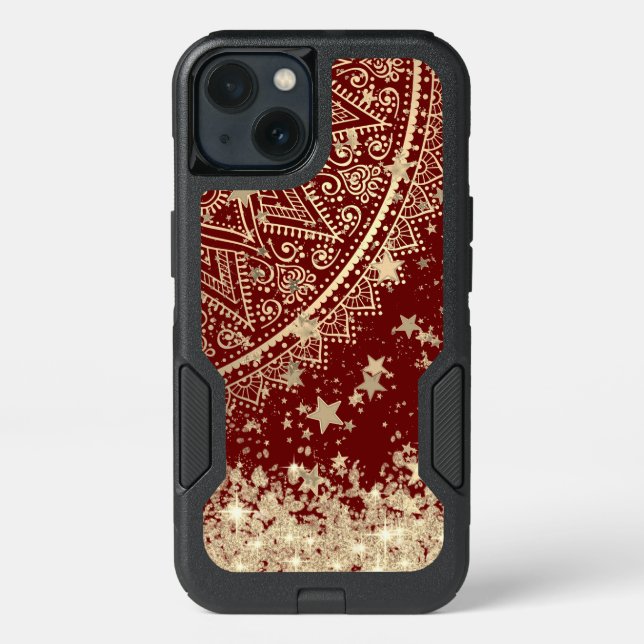 Enchanting Mandala with Gold Stars on Red Otterbox iPhone Case (Back)