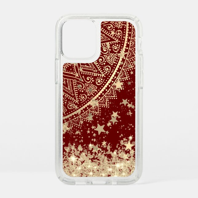 Enchanting Mandala with Gold Stars on Red  Speck iPhone 12 Mini Case (Front)