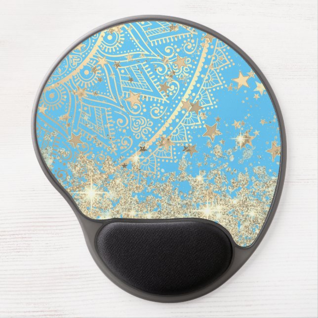 Enchanting Mandala with Gold Stars on Turquoise    Gel Mouse Pad (Front)