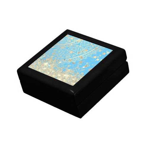 Enchanting Mandala with Gold Stars on Turquoise    Gift Box