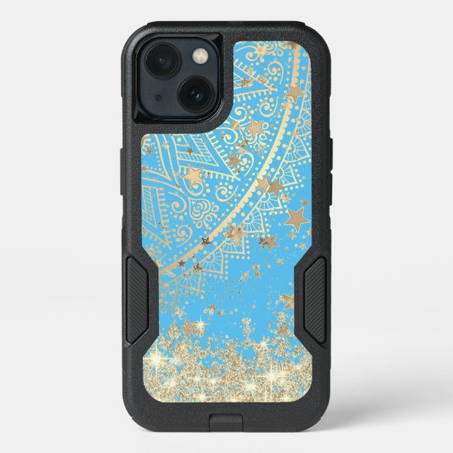 Enchanting Mandala with Gold Stars on Turquoise   Otterbox iPhone Case (Back)