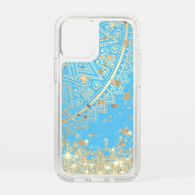 Enchanting Mandala with Gold Stars on Turquoise    Speck iPhone 12 Mini Case (Front)