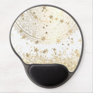 Enchanting Mandala with Gold Stars on White Gel Mouse Pad
