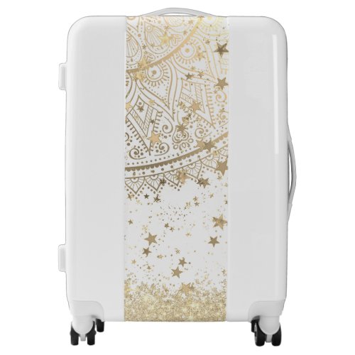 Enchanting Mandala with Gold Stars on White  Luggage