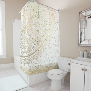 Enchanting Mandala with Gold Stars on White   Shower Curtain