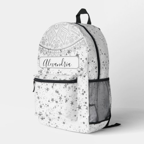 Enchanting Mandala with Silver Stars Personalized Printed Backpack