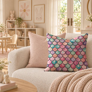 Enchanting Mermaid Scales Girls Room Throw Pillow