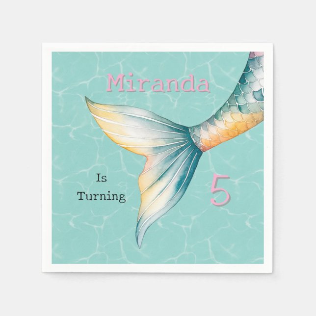 Enchanting Mermaid Tail Girl Birthday Party Napkins (Front)