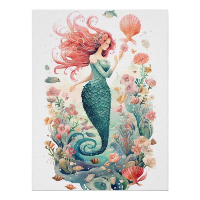 Enchanting Mermaid Underwater Art Print (Front)