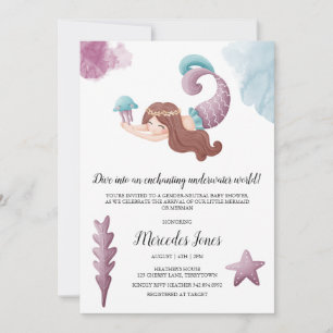 Enchanting Mermaids and Jellyfish Baby Shower Invitation