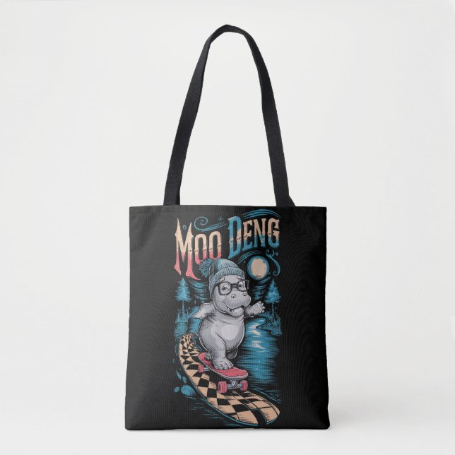 Enchanting Moo Deng Hippo Tote Bag (Front)
