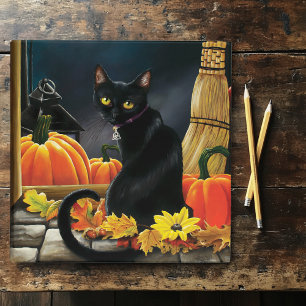 Enchanting Moonlit Black Autumn Cat Pumpkins 3 Ring Binder