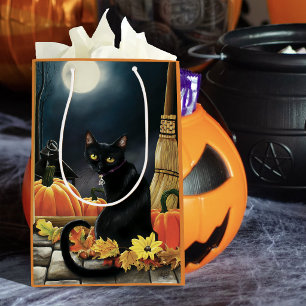 Enchanting Moonlit Black Autumn Cat Pumpkins Medium Gift Bag