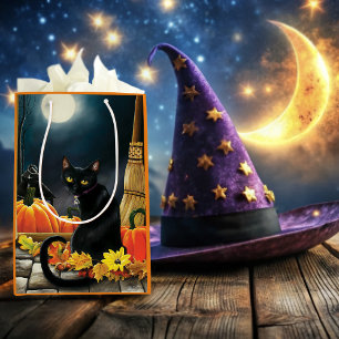 Enchanting Moonlit Black Autumn Cat Pumpkins Medium Gift Bag