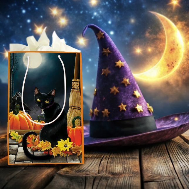 Enchanting Moonlit Black Autumn Cat Pumpkins Medium Gift Bag (Creator Uploaded)
