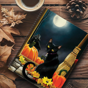 Enchanting Moonlit Black Autumn Cat Pumpkins Notebook