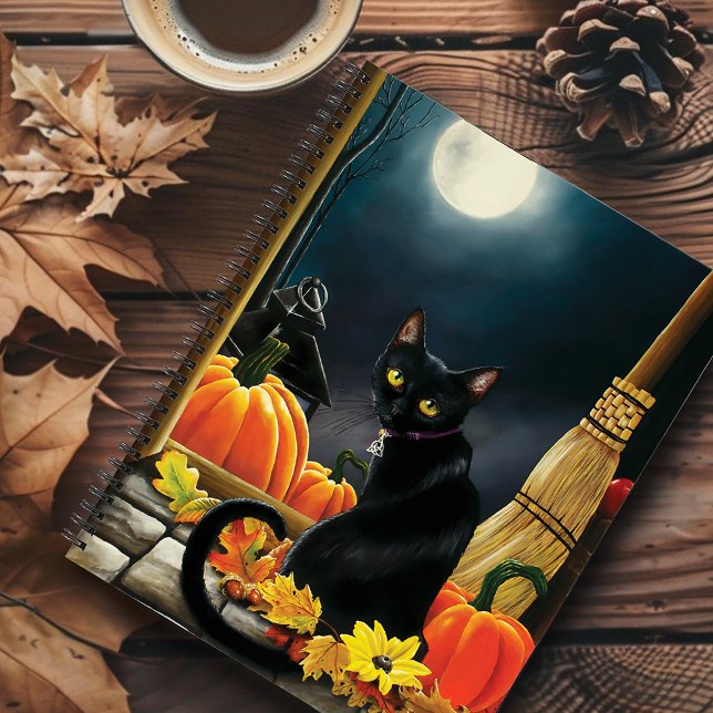 Enchanting Moonlit Black Autumn Cat Pumpkins Notebook (Creator Uploaded)