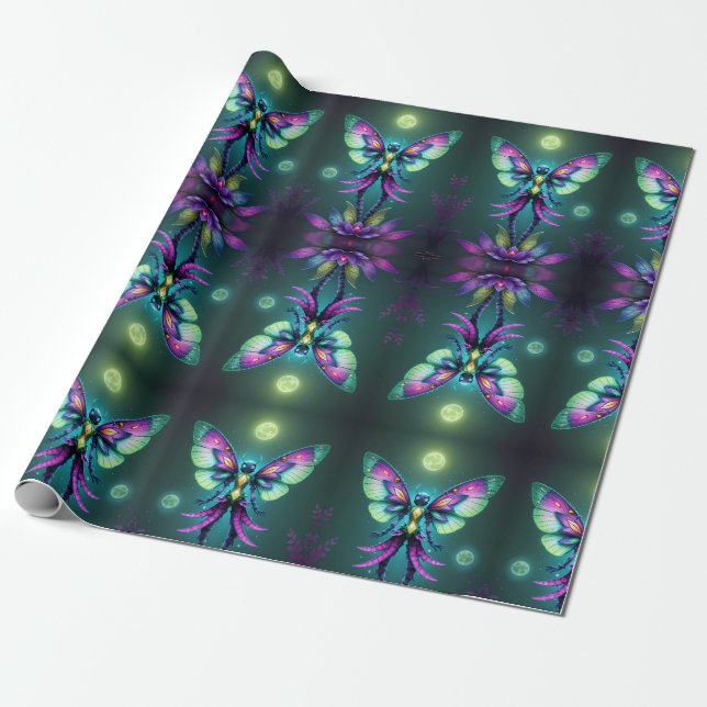 Enchanting Moonlit Fairy Wrapping Paper (Unrolled)