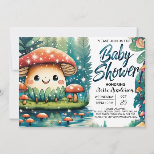 Enchanting Mushroom Cute Baby Shower Invitation